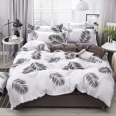 Palm Leaf Comforter Cover Black and White Bedding Set for Kids Teens Adult Women, Leaves Duvet Covers Reversible Quilt Cover Set - SHOWLU FASHION STORE