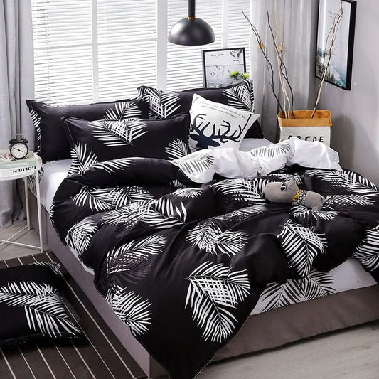 Palm Leaf Comforter Cover Black and White Bedding Set for Kids Teens Adult Women, Leaves Duvet Covers Reversible Quilt Cover Set - SHOWLU FASHION STORE