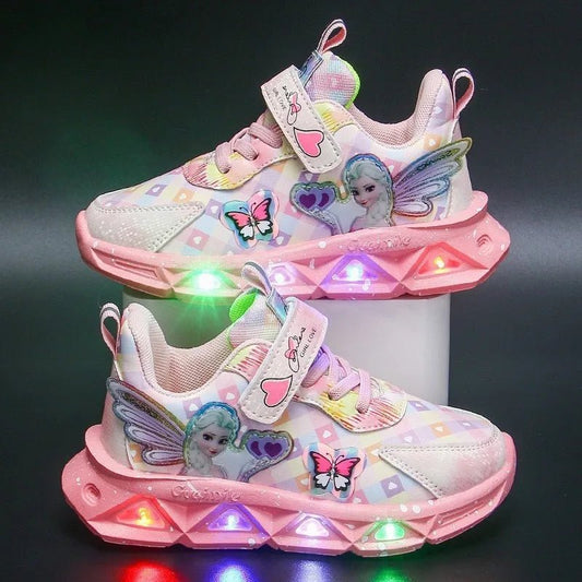 Pink Elsa Princess Baby Girls Sneaker Cartoon Fashion Children's Shoes Spring Autumn Kids Led Lighting Sports Sneakers - SHOWLU FASHION STORE