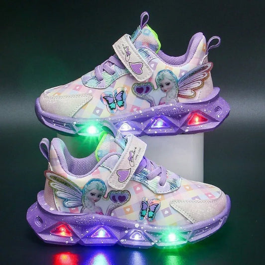 Pink Elsa Princess Baby Girls Sneaker Cartoon Fashion Children's Shoes Spring Autumn Kids Led Lighting Sports Sneakers - SHOWLU FASHION STORE