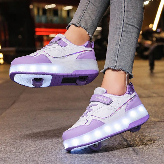 Pink Fashion Girls Boys LED Light Roller Skate Shoes for Children Kids Sneakers with Wheels Two Wheels Sneakers for Boys Kids - SHOWLU FASHION STORE