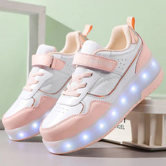 Pink Fashion Girls Boys LED Light Roller Skate Shoes for Children Kids Sneakers with Wheels Two Wheels Sneakers for Boys Kids - SHOWLU FASHION STORE