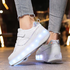 Pink Fashion Girls Boys LED Light Roller Skate Shoes for Children Kids Sneakers with Wheels Two Wheels Sneakers for Boys Kids - SHOWLU FASHION STORE