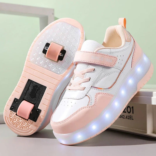 Pink Fashion Girls Boys LED Light Roller Skate Shoes for Children Kids Sneakers with Wheels Two Wheels Sneakers for Boys Kids - SHOWLU FASHION STORE