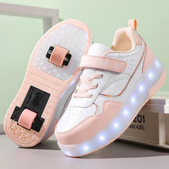 Pink Fashion Girls Boys LED Light Roller Skate Shoes for Children Kids Sneakers with Wheels Two Wheels Sneakers for Boys Kids - SHOWLU FASHION STORE