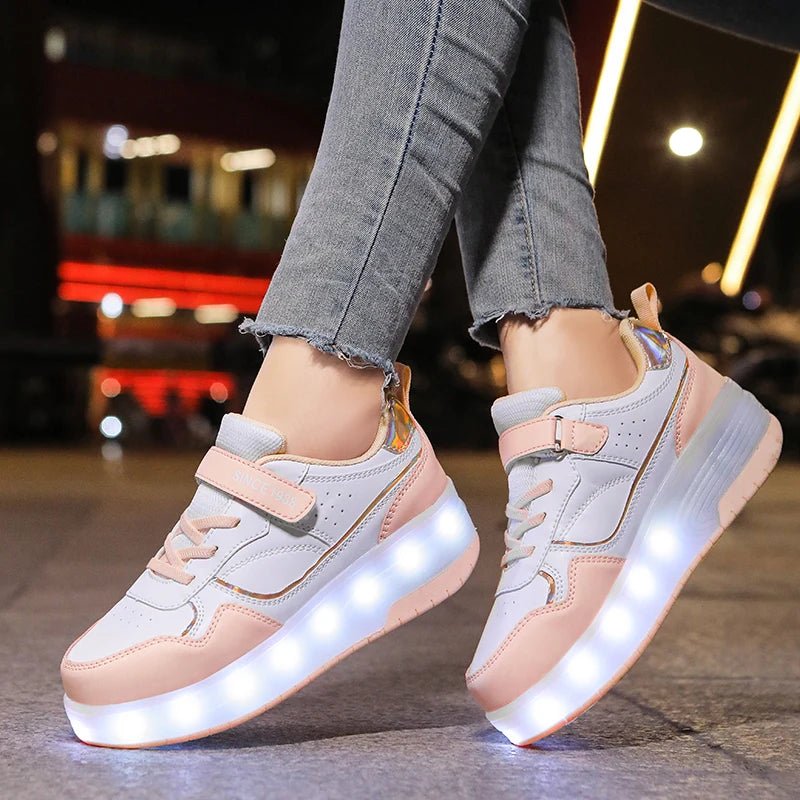 Pink Fashion Girls Boys LED Light Roller Skate Shoes for Children Kids Sneakers with Wheels Two Wheels Sneakers for Boys Kids - SHOWLU FASHION STORE