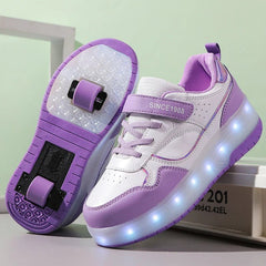 Pink Fashion Girls Boys LED Light Roller Skate Shoes for Children Kids Sneakers with Wheels Two Wheels Sneakers for Boys Kids - SHOWLU FASHION STORE