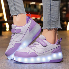 Pink Fashion Girls Boys LED Light Roller Skate Shoes for Children Kids Sneakers with Wheels Two Wheels Sneakers for Boys Kids - SHOWLU FASHION STORE