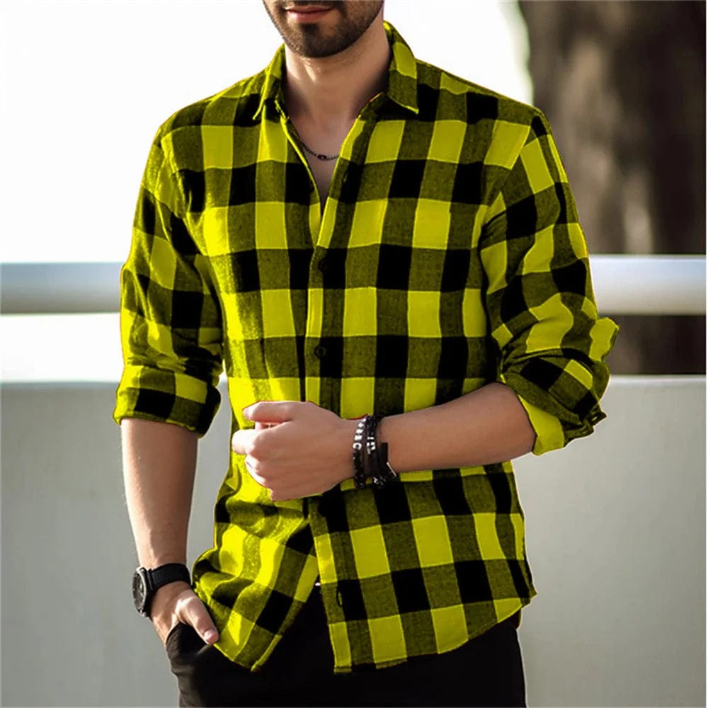 Plaid Print Lapel Cardigan for Men, Fashionable Casual Daily Wear, Street Men's Party, Long Sleeved Top, Hot Selling, 2024 - SHOWLU FASHION STORE