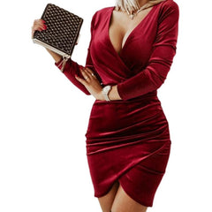 Pleated Sexy Pleuche Irregular Long Sleeve Dress - SHOWLU FASHION STORE