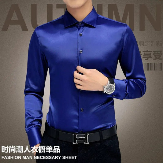 Plus Size 5XL 2024 New Men's Luxury Shirts Wedding Dress Long Sleeve Shirt Silk Tuxedo Shirt Men Mercerized Cotton Shirt - SHOWLU FASHION STORE
