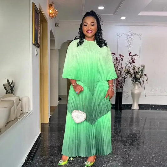Plus Size African Clothes for Women Autumn Elegant Polyester Party Evening Pleat Top Skirt Gowns Dashiki Africa Clothing Outfits - SHOWLU FASHION STORE