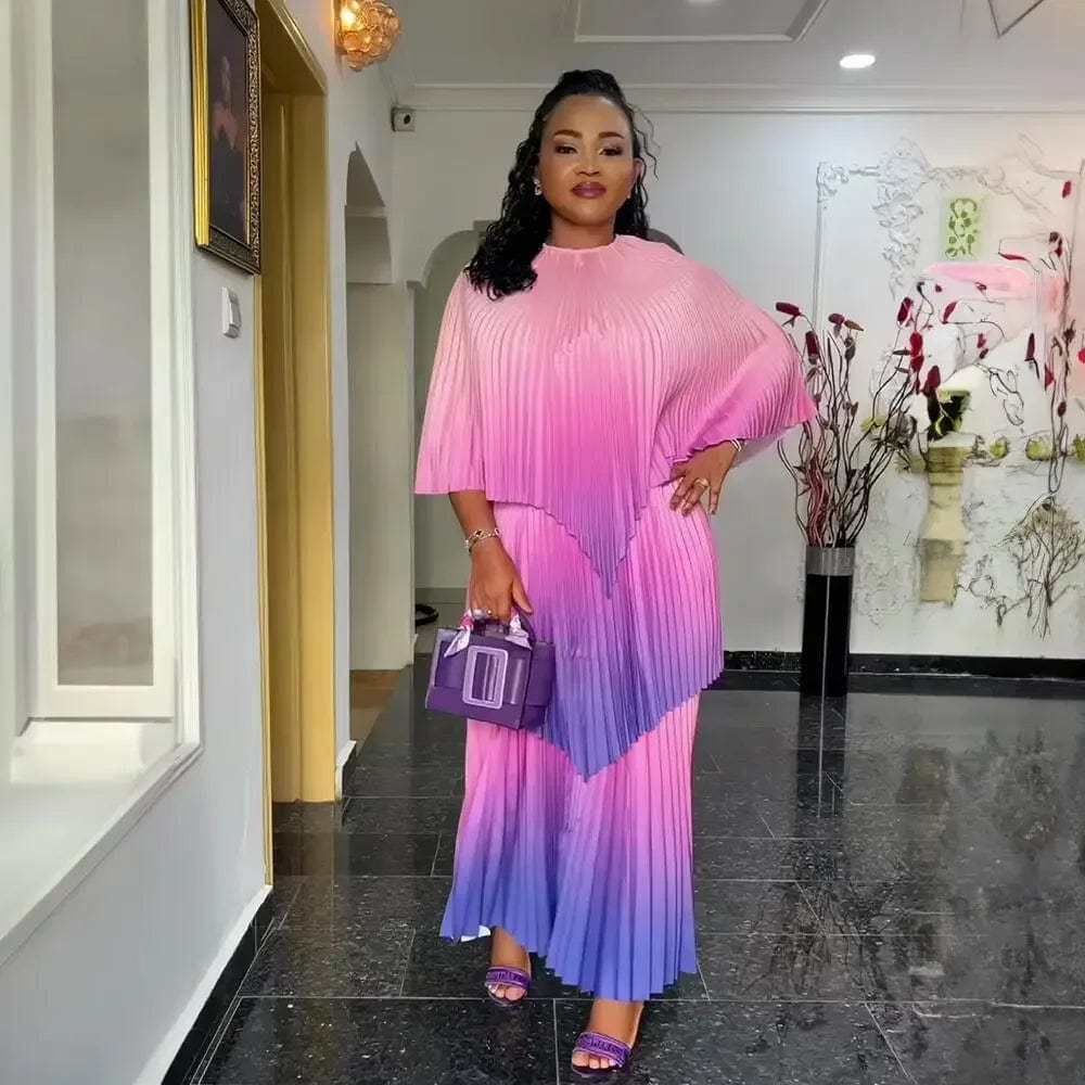 Plus Size African Clothes for Women Autumn Elegant Polyester Party Evening Pleat Top Skirt Gowns Dashiki Africa Clothing Outfits - SHOWLU FASHION STORE