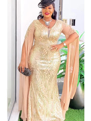 Plus Size African Party Dresses for Women Dashiki Ankara Sequin Wedding Evening Gown Sexy Bodycon Maxi Long Dress Africa Clothes - SHOWLU FASHION STORE