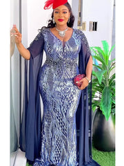Plus Size African Party Dresses for Women Dashiki Ankara Sequin Wedding Evening Gown Sexy Bodycon Maxi Long Dress Africa Clothes - SHOWLU FASHION STORE