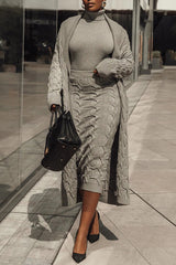 Plus Size Women Fall Winter Daily Cardigan Ash Cable Knit Cardigan With Dual Pocket - SHOWLU FASHION STORE