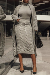 Plus Size Women Fall Winter Daily Cardigan Ash Cable Knit Cardigan With Dual Pocket - SHOWLU FASHION STORE