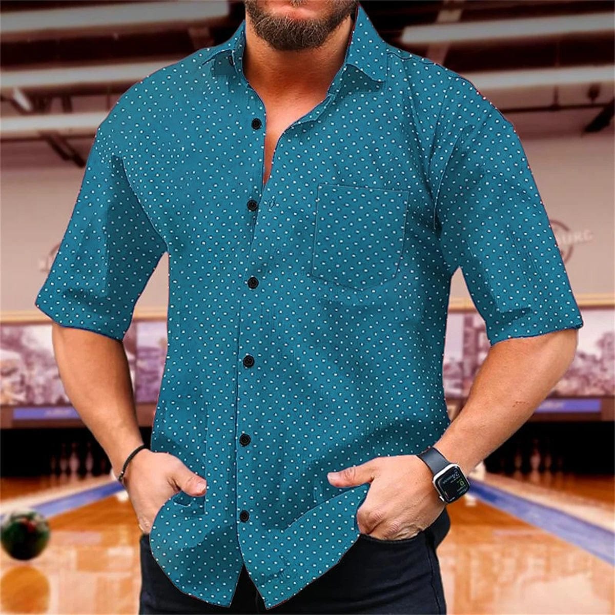 Polka Dot Summer Printed Shirt Men's Short Sleeve Comfortable Collar Button Shirt Hawaii Party Casual Men's Top - SHOWLU FASHION STORE