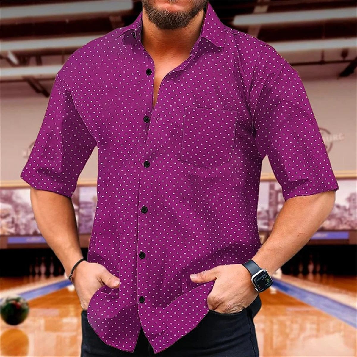 Polka Dot Summer Printed Shirt Men's Short Sleeve Comfortable Collar Button Shirt Hawaii Party Casual Men's Top - SHOWLU FASHION STORE