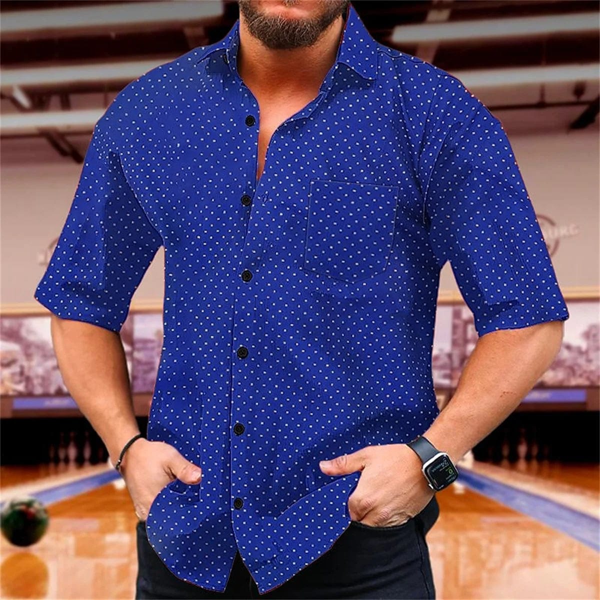Polka Dot Summer Printed Shirt Men's Short Sleeve Comfortable Collar Button Shirt Hawaii Party Casual Men's Top - SHOWLU FASHION STORE