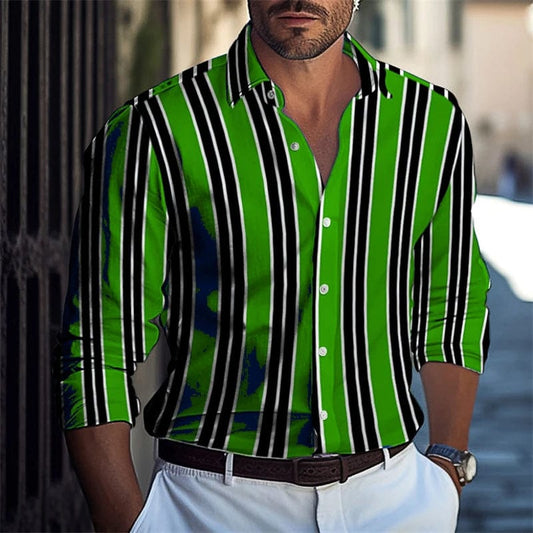 Popular men's casual shirt striped long - sleeved shirt luxury printed shirt extra large size xs - 5xl - SHOWLU FASHION STORE