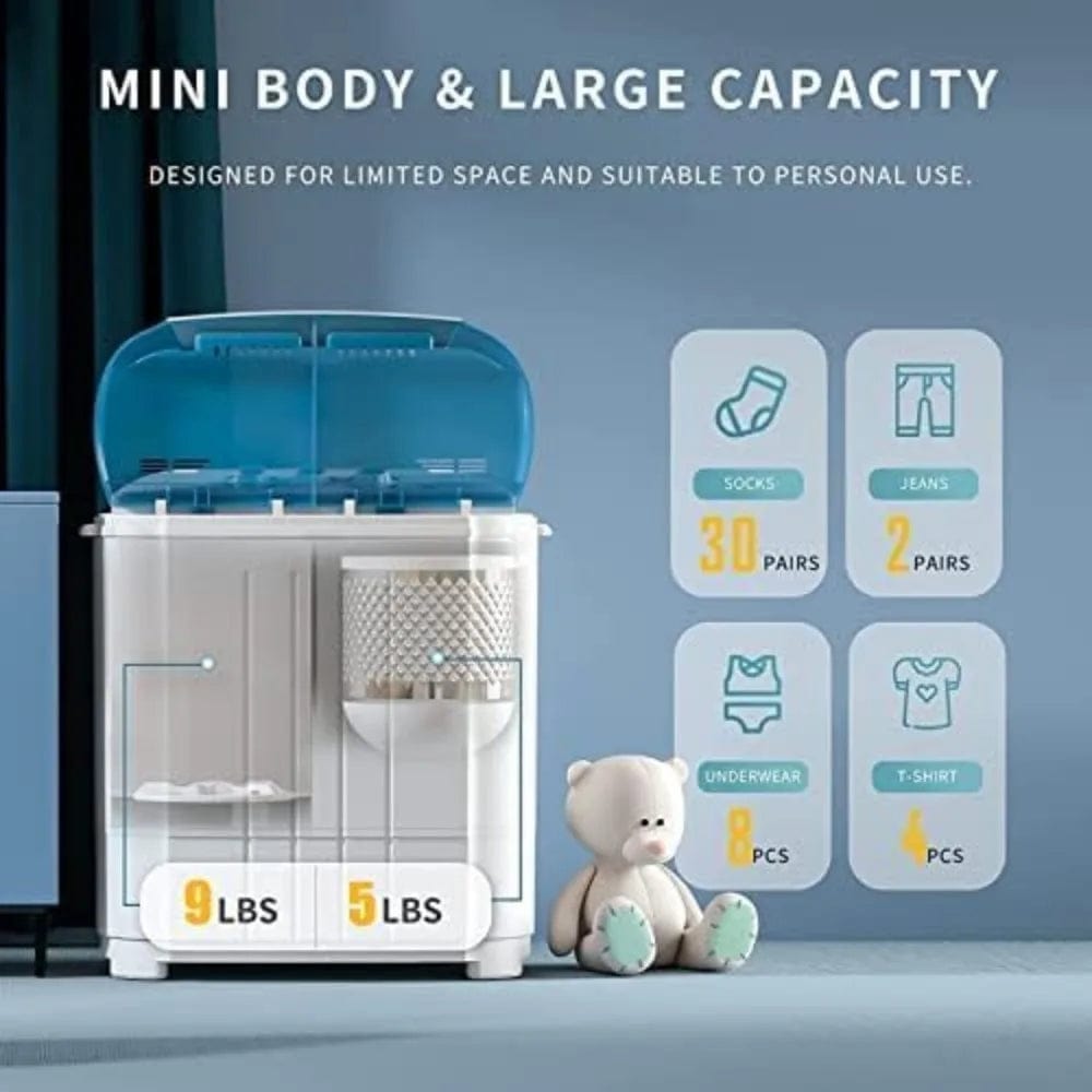 Portable Washing Machine, Twin Tub Washing Machine Compact spinner Combo with 14lbs capacity, 9Lbs Washer and 5Lbs Spinner Dryer - SHOWLU FASHION STORE