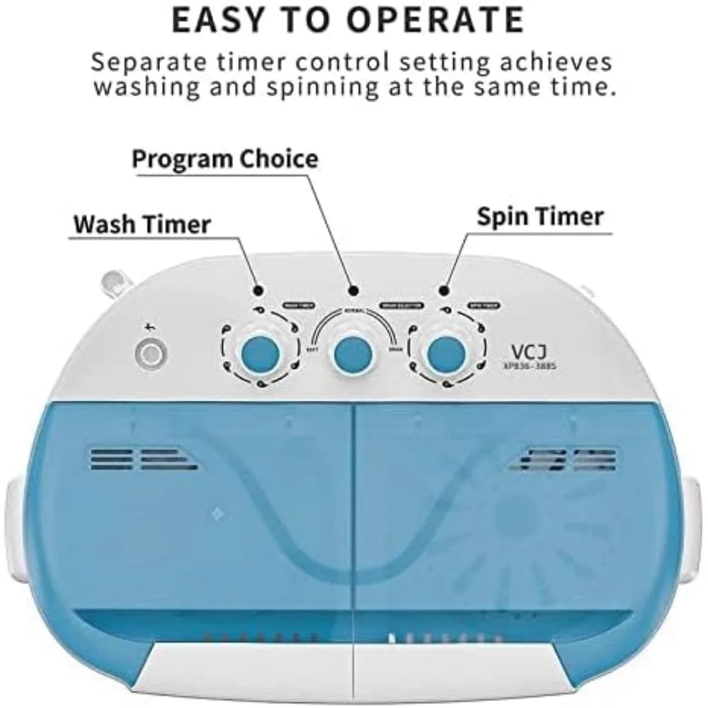 Portable Washing Machine, Twin Tub Washing Machine Compact spinner Combo with 14lbs capacity, 9Lbs Washer and 5Lbs Spinner Dryer - SHOWLU FASHION STORE