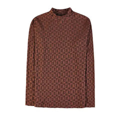 Printed Semi Turtleneck Elastic T-shirt For Men Clothing Autumn New Long Sleeves Jacquard Tight - Fitting Solid Color Slim - fit Tee - SHOWLU FASHION STORE