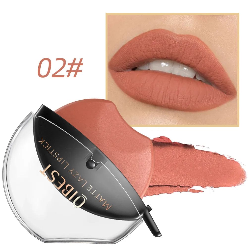 QIBEST Lip - shaped Lipstick Makeup Lazy Lipstick Velvet Matte Moisturizing Lip Gloss Waterproof Non - stick Cup Long Lasting Makeup - SHOWLU FASHION STORE