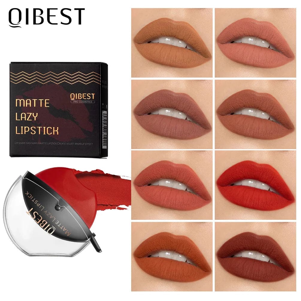 QIBEST Lip - shaped Lipstick Makeup Lazy Lipstick Velvet Matte Moisturizing Lip Gloss Waterproof Non - stick Cup Long Lasting Makeup - SHOWLU FASHION STORE