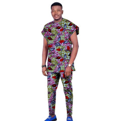Raglan Sleeve Design Summer African Men's Set Tops+Elastic Waist Pants Print Outfits Tailored Nigerian Party Wear - SHOWLU FASHION STORE