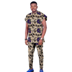 Raglan Sleeve Design Summer African Men's Set Tops+Elastic Waist Pants Print Outfits Tailored Nigerian Party Wear - SHOWLU FASHION STORE