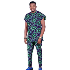 Raglan Sleeve Design Summer African Men's Set Tops+Elastic Waist Pants Print Outfits Tailored Nigerian Party Wear - SHOWLU FASHION STORE