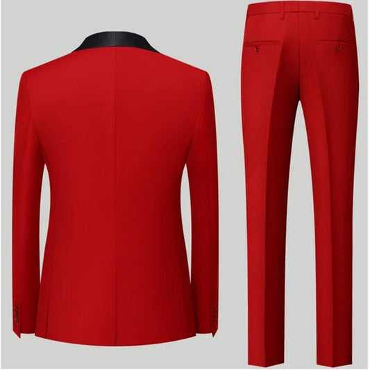 Red Men's Suit 3 Piece, Wedding Party Dress Jacket with Pants Vest, Blue, Green, Gray, Black Available, Asian Size M - 5XL 6XL - SHOWLU FASHION STORE