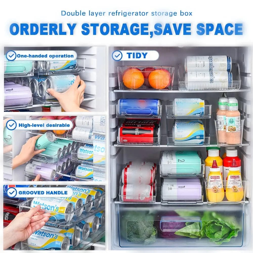 Refrigerator Organizer Bins 2 - layer Automatic Rolling Beverage Soda Can Storage Box for Fridge Beverage Organizer for Beer Soda - SHOWLU FASHION STORE