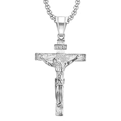 Religious Jesus Christ Cross Pendant Necklace for Women/Men Gold Color Stainless Steel Crucifix Necklaces Male Christian Jewelry - SHOWLU FASHION STORE