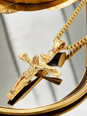 Religious Jesus Christ Cross Pendant Necklace for Women/Men Gold Color Stainless Steel Crucifix Necklaces Male Christian Jewelry - SHOWLU FASHION STORE