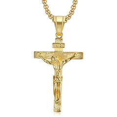 Religious Jesus Christ Cross Pendant Necklace for Women/Men Gold Color Stainless Steel Crucifix Necklaces Male Christian Jewelry - SHOWLU FASHION STORE