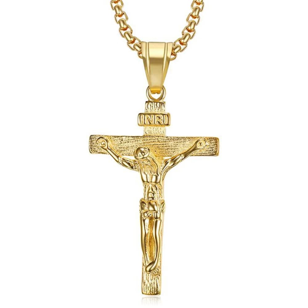 Religious Jesus Christ Cross Pendant Necklace for Women/Men Gold Color Stainless Steel Crucifix Necklaces Male Christian Jewelry - SHOWLU FASHION STORE