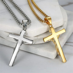 Religious Jesus Christ Cross Pendant Necklace for Women/Men Gold Color Stainless Steel Crucifix Necklaces Male Christian Jewelry - SHOWLU FASHION STORE
