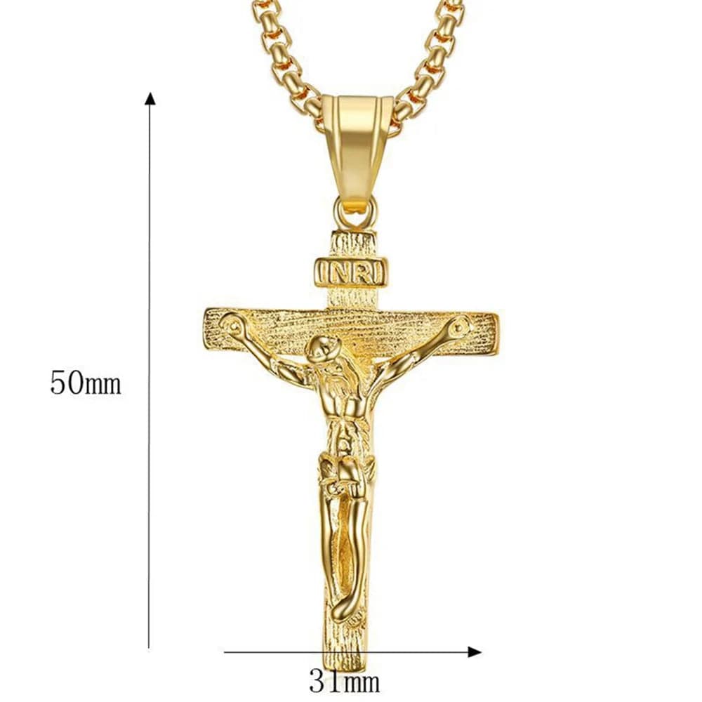 Religious Jesus Christ Cross Pendant Necklace for Women/Men Gold Color Stainless Steel Crucifix Necklaces Male Christian Jewelry - SHOWLU FASHION STORE