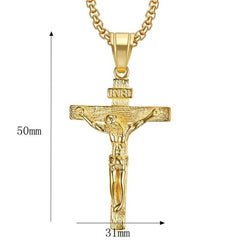 Religious Jesus Christ Cross Pendant Necklace for Women/Men Gold Color Stainless Steel Crucifix Necklaces Male Christian Jewelry - SHOWLU FASHION STORE