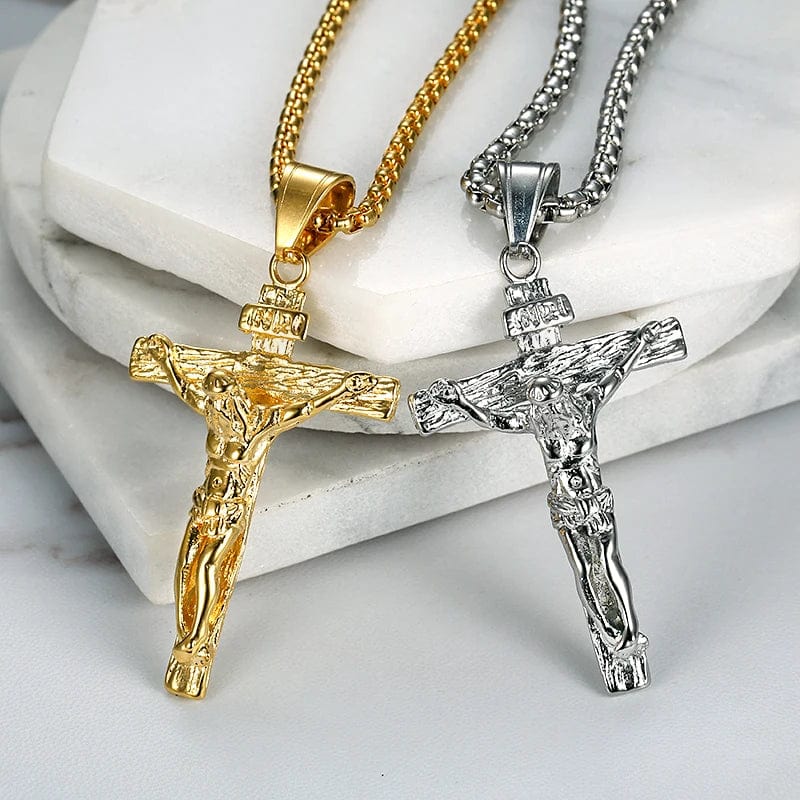 Religious Jesus Christ Cross Pendant Necklace for Women/Men Gold Color Stainless Steel Crucifix Necklaces Male Christian Jewelry - SHOWLU FASHION STORE