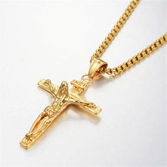 Religious Jesus Christ Cross Pendant Necklace for Women/Men Gold Color Stainless Steel Crucifix Necklaces Male Christian Jewelry - SHOWLU FASHION STORE