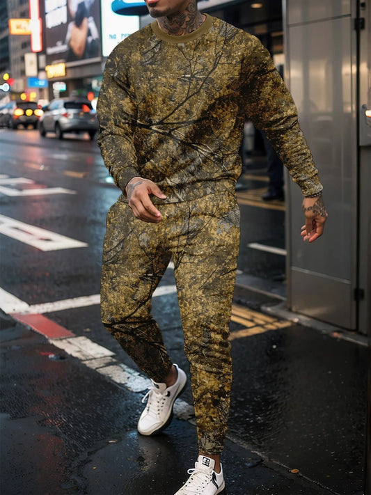 Retro 3D Tree Branch Hooded Sportswear Set - SHOWLU FASHION STORE