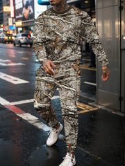 Retro 3D Tree Branch Hooded Sportswear Set - SHOWLU FASHION STORE