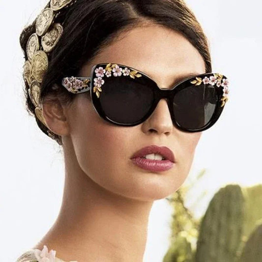 Retro Cat Eyes Sunglasses Flower Cat Eyes Sunglasses UV400 Butterfly Eyes Broken Plastic Gradient Men's and Women's Sunglasses - SHOWLU FASHION STORE