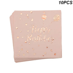 Rose Gold birthday Tableware Paper Towel Cup Plate tablecloth Disposable set Adult Birthday Party Decorations Wedding Tableware - SHOWLU FASHION STORE
