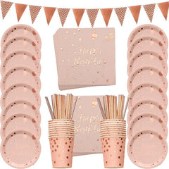 Rose Gold birthday Tableware Paper Towel Cup Plate tablecloth Disposable set Adult Birthday Party Decorations Wedding Tableware - SHOWLU FASHION STORE