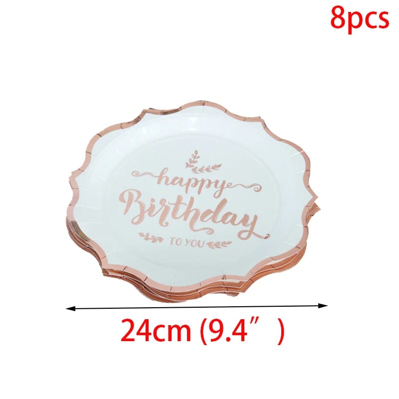 Rose Gold birthday Tableware Paper Towel Cup Plate tablecloth Disposable set Adult Birthday Party Decorations Wedding Tableware - SHOWLU FASHION STORE